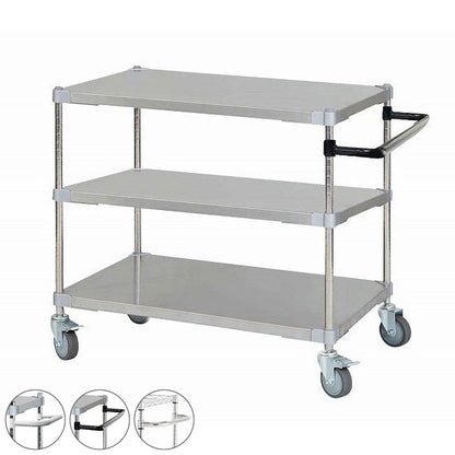 【※法人様限定販売】 【燕三条製】 PROFACE SUS304ステンレスソリッドシェルフワゴン3段 600×900×700 SUS304ステンレスポール スチールワゴン スチールシェルフ ワゴン キッチンワゴン(代引不可)