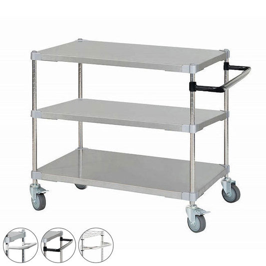 【※法人様限定販売】 【燕三条製】 PROFACE SUS304ステンレスソリッドシェルフワゴン3段 600×900×700 SUS304ステンレスポール スチールワゴン スチールシェルフ ワゴン キッチンワゴン(代引不可)