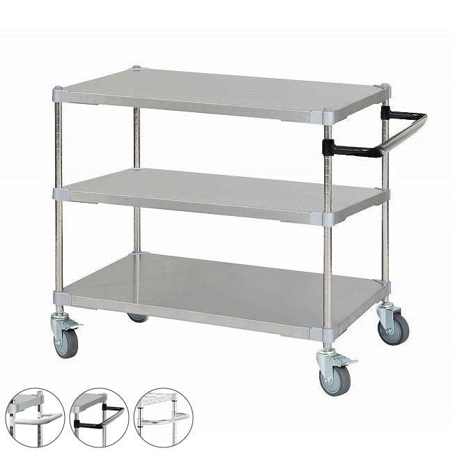 【燕三条製】 PROFACE SUS304ステンレスソリッドシェルフワゴン3段 600×900×700 SUS304ステンレスポール キャスター付き スチールワゴン キッチンワゴン 業務用 業務用ワゴン(代引不可)