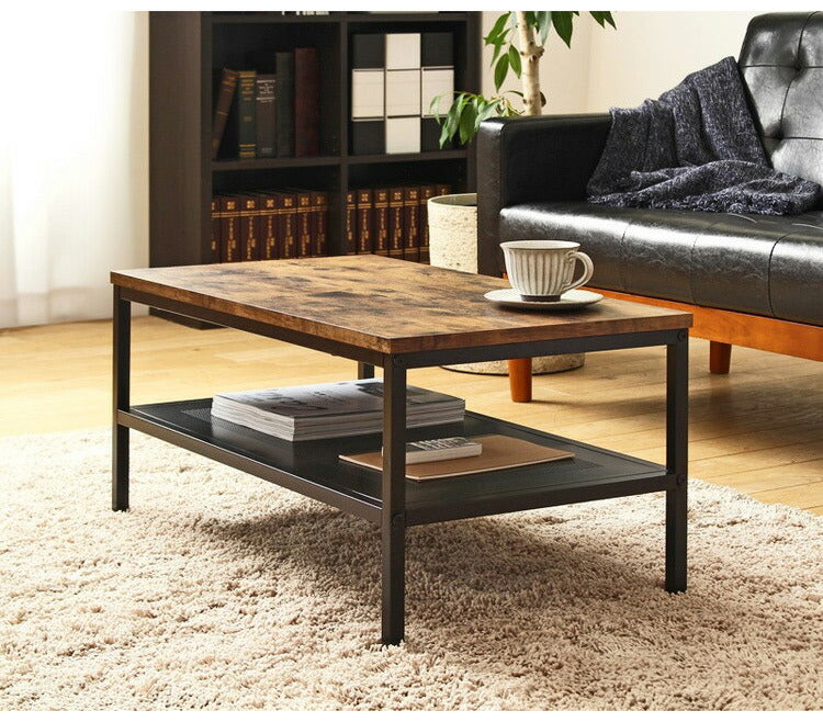 棚付き センターテーブル 幅80cm ヴィンテージスタイル リビングテーブル 棚あり ローテーブル センターテーブル 80×45cm リビングテーブル(代引不可)