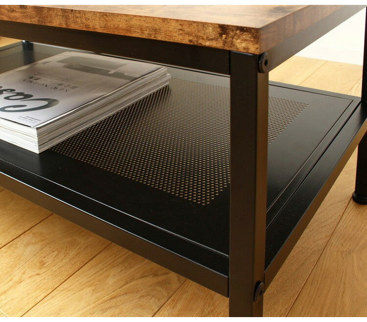 棚付き センターテーブル 幅80cm ヴィンテージスタイル リビングテーブル 棚あり ローテーブル センターテーブル 80×45cm リビングテーブル(代引不可)