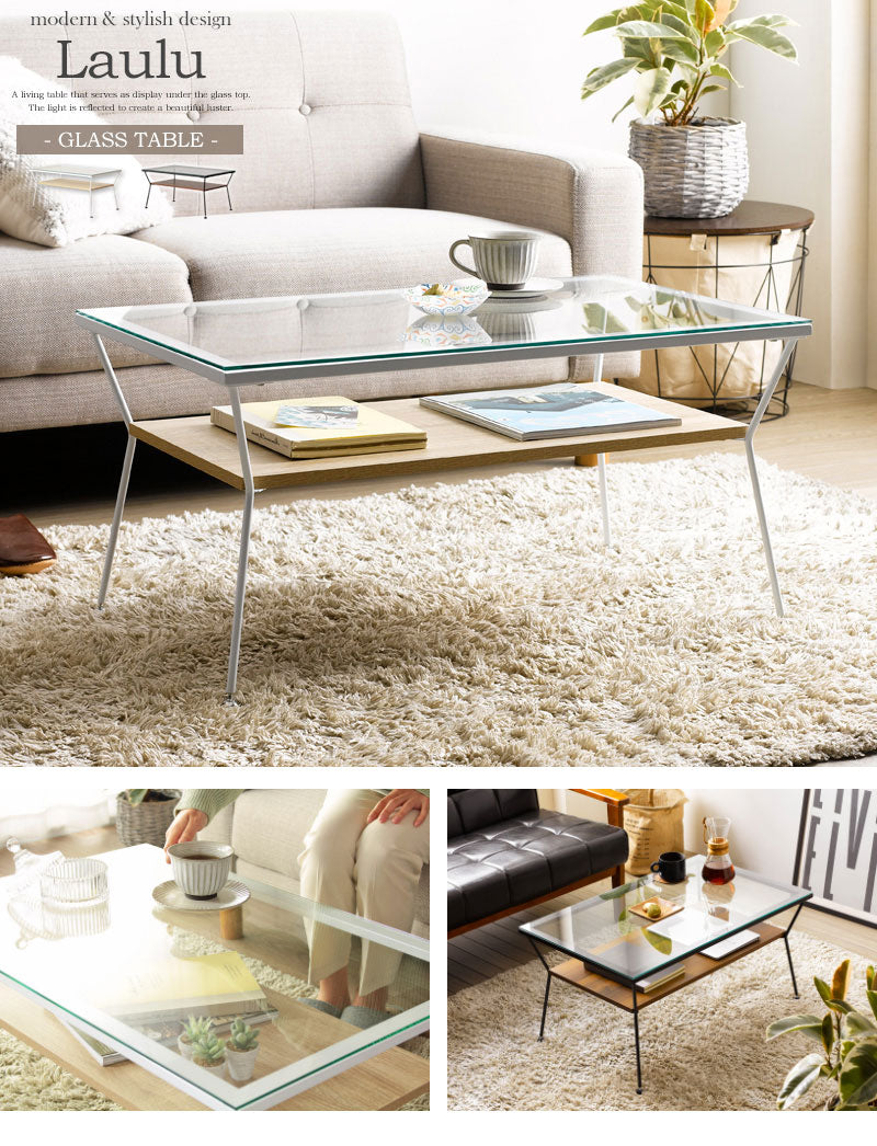 ガラステーブル 幅80cm センターテーブル リビングテーブル ローテーブル テーブル ガラス 収納棚付き ソファ おしゃれ 北欧(代引不可)