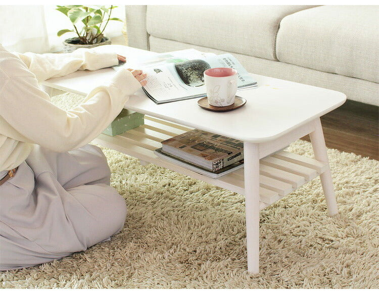 棚付き 折りたたみテーブル 幅90cm chouchou シュシュ ローテーブル センターテーブル 90×40cm フォールディングテーブル リビングテーブル 四角(代引不可)