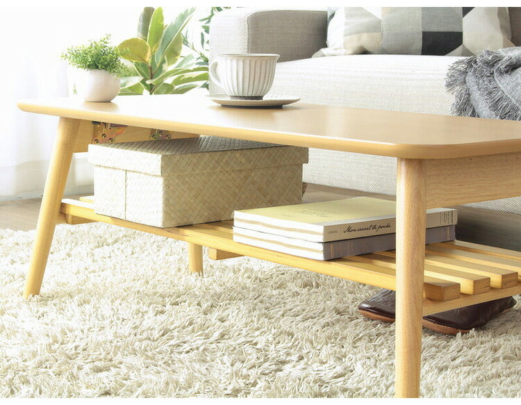 棚付き 折りたたみテーブル 幅90cm chouchou シュシュ ローテーブル センターテーブル 90×40cm フォールディングテーブル リビングテーブル 四角(代引不可)