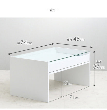 ガラスセンターテーブル 幅74cm Kris クリス スライド棚付き 魅せる収納 リビングテーブル 収納付き ローテーブル センターテーブル 74×45cm リビングテーブル(代引不可)