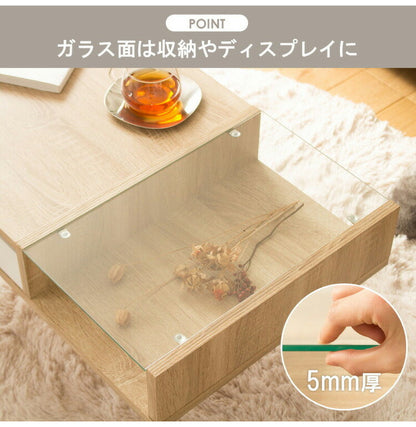 センターテーブル 引き出し付き ガラス天板 幅80cm ROAR ロアー 引き出し リビングテーブル 収納付き ローテーブル センターテーブル 79×45cm リビングテーブル(代引不可)