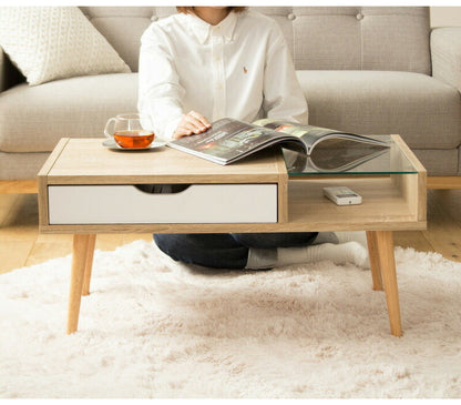 センターテーブル 引き出し付き ガラス天板 幅80cm ROAR ロアー 引き出し リビングテーブル 収納付き ローテーブル センターテーブル 79×45cm リビングテーブル(代引不可)