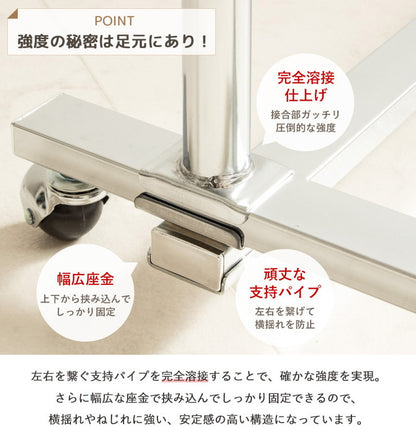 ハンガーラック ダブル 2段 2連 頑丈 耐荷重100kg スリム おしゃれ 省スペース 幅88 幅137 縦横伸縮 キャスター付き シンプル 業務用 壊れない 衣類ハンガー 洋服掛け 衣類収納 コートハンガー 大容量(代引不可)