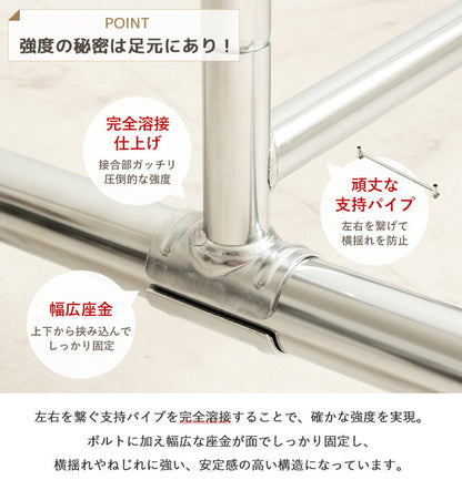 ハンガーラック ダブル 頑丈 2段 スリム おしゃれ 省スペース 幅78 幅131 縦横伸縮 キャスター付き シンプル 耐荷重100kg 業務用 壊れない 衣類ハンガー 洋服掛け 衣類収納 コートハンガー 大容量(代引不可)