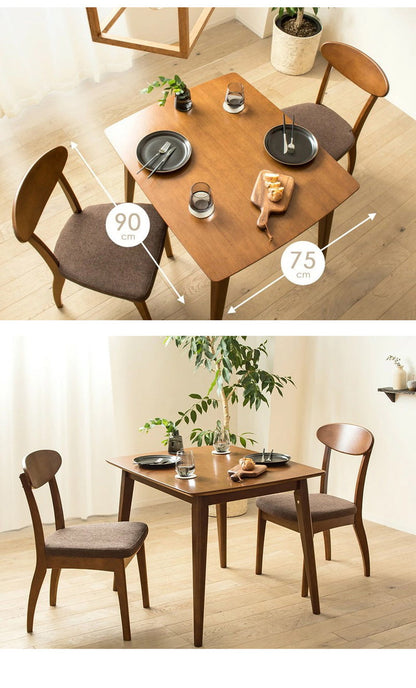 ダイニングテーブル 90cm 単品 木製 おしゃれ 天然木 2人用 食卓 テーブル 長方形 ブラウン 無垢 ウレタン塗装 ダイニング 2人 2人掛け 二人用 北欧 ヴィンテージ カフェ風 新生活 高級(代引不可)