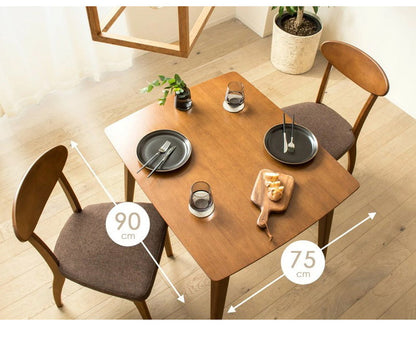 3点セット ダイニングセット ダイニングテーブル 90cm幅 おしゃれ 天然木 ダイニング3点セット ダイニングテーブル ダイニングチェア 2脚セット ブラウン 木製 無垢 ウレタン塗装 2人掛け(代引不可)