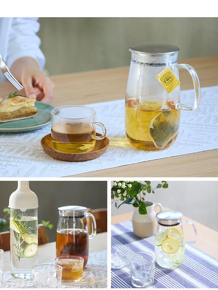 日本製 冷水筒 1L 麦茶 ピッチャー フィルター付き 食洗機対応 電子レンジOK ステンレス蓋 レンジでかんたん 麦茶ポット 耐熱ガラス 洗いやすい 広口 茶こし お茶 冷蔵庫ドア 365methods おしゃれ