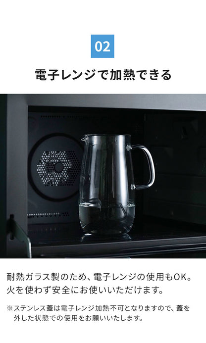 日本製 冷水筒 1L 麦茶 ピッチャー フィルター付き 食洗機対応 電子レンジOK ステンレス蓋 レンジでかんたん 麦茶ポット 耐熱ガラス 洗いやすい 広口 茶こし お茶 冷蔵庫ドア 365methods おしゃれ