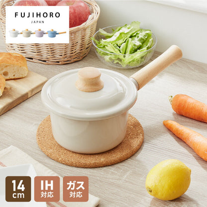 富士ホーロー コットンプラス ミルクパン 14cm 両口 フタ付き ガス火・IH対応 片手鍋 ホーロー鍋 離乳食作り 可愛い かわいい 琺瑯 ほうろう ホーロー FUJIHORO CTP-14M