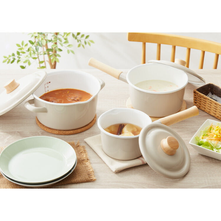 富士ホーロー コットンプラス ミルクパン14cm+ソースパン18cm 2点セット フタ付き ガス火・IH対応 片手鍋 ホーロー鍋 可愛い かわいい 琺瑯 ほうろう ホーロー FUJIHORO