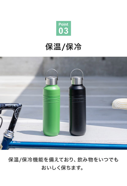 LE CREUSET On The Go ボトル 500ml OTG キャリーハンドル付き 持ち手 目盛り付き 直飲みボトル 広口 お手入れ簡単 洗いやすい 持ちやすい ステンレス 水筒 ボトル おしゃれ ル・クルーゼ ルクルーゼ
