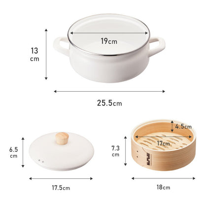 富士ホーロー せいろ付きホーロー鍋 1段 2段 セット 18cm 簡単蒸し料理 蒸し器 蒸し鍋 竹 せいろ セイロ 蒸篭 蒸し野菜 せいろ蒸し 蒸しかご 琺瑯 ほうろう FUJIHORO 両手鍋 鍋 ホーロー