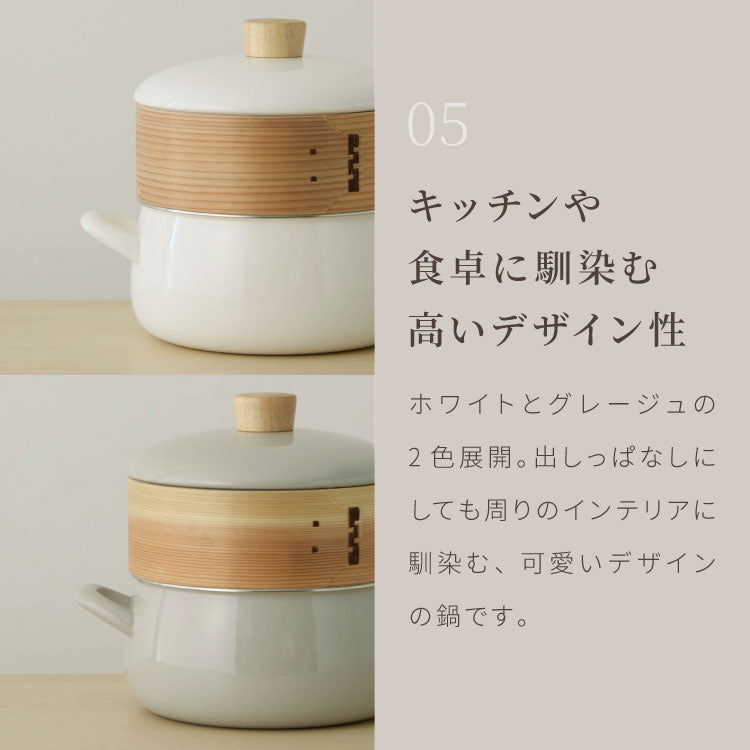 富士ホーロー せいろ付きホーロー鍋 2段 セット 20cm 簡単蒸し料理