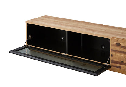 テレビボード 幅180cm ブラックガラス ガラス扉 アカシア無垢材 天然木 日本製 フルオープンレール ナチュラル コード穴付き おしゃれ 北欧 ヴィンテージ 一人暮らし(代引不可)