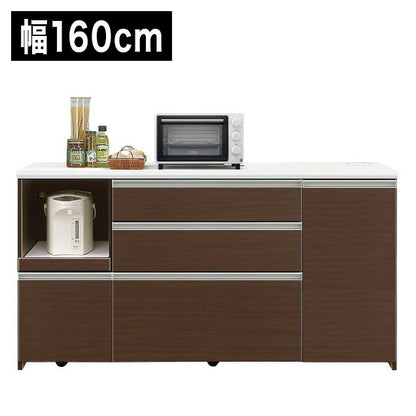 キッチンカウンター 食器棚 幅160cm 高さ85cm 完成品 レンジ台 収納 ハイカウンター キッチン収納 おしゃれ 鏡面 白 ホワイト レンジ台(代引不可)