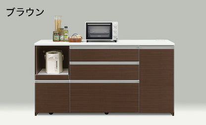 キッチンカウンター 食器棚 幅160cm 高さ85cm 完成品 レンジ台 収納 ハイカウンター キッチン収納 おしゃれ 鏡面 白 ホワイト レンジ台(代引不可)