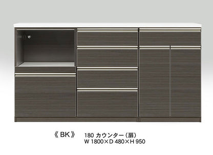 カウンター 幅180cm 扉タイプ 木目調 ホワイト ブラック キッチンカウンター キッチンボード 入れ替え可能 収納棚 食器棚 レンジ台 レンジラック キッチンラック おしゃれ 北欧 一人暮らし(代引不可)