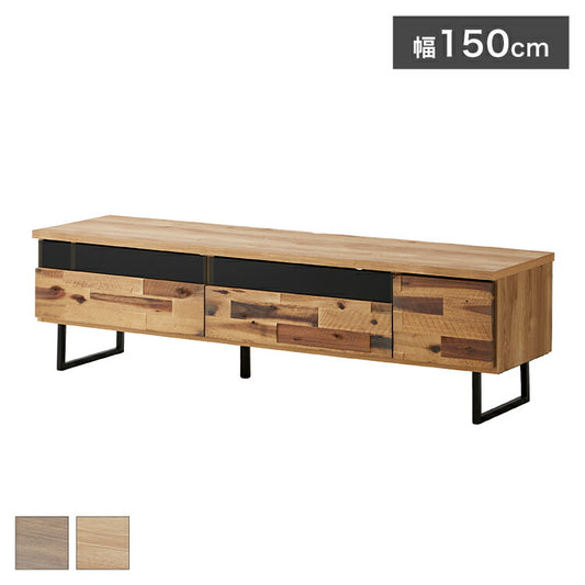 テレビ台 幅150cm アカシア無垢材 天然木 日本製 おしゃれ 北欧 フルオープンレール ガラス扉 コード穴付き アイアン テレビボード TV台 TVボード ローボード AV収納 ナチュラル グレージュ(代引不可)