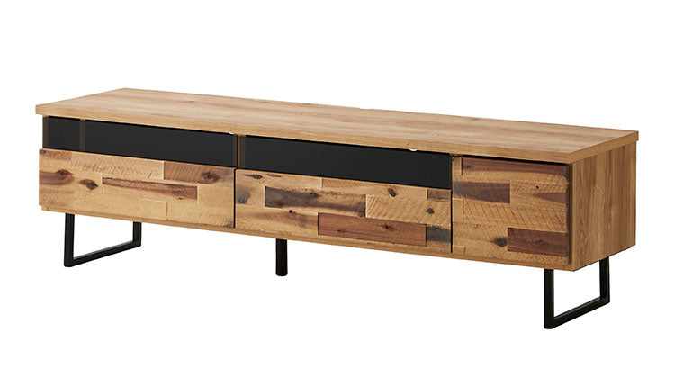 テレビ台 幅150cm アカシア無垢材 天然木 日本製 おしゃれ 北欧 フルオープンレール ガラス扉 コード穴付き アイアン テレビボード TV台 TVボード ローボード AV収納 ナチュラル グレージュ(代引不可)