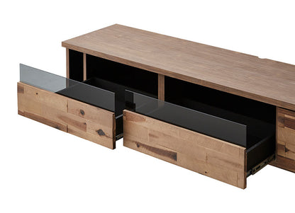 テレビ台 幅150cm アカシア無垢材 天然木 日本製 おしゃれ 北欧 フルオープンレール ガラス扉 コード穴付き アイアン テレビボード TV台 TVボード ローボード AV収納 ナチュラル グレージュ(代引不可)