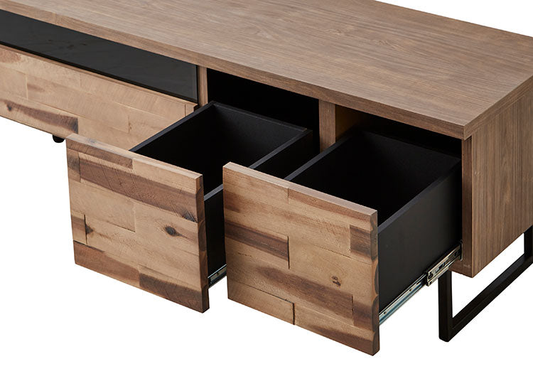 テレビ台 幅180cm アカシア無垢材 天然木 日本製 おしゃれ 北欧 フルオープンレール ガラス扉 コード穴付き アイアン テレビボード TV台 TVボード ローボード AV収納 ナチュラル グレージュ(代引不可)