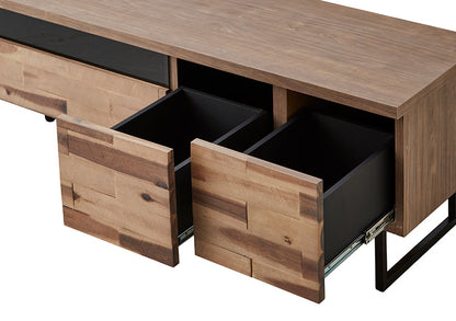 テレビ台 幅180cm アカシア無垢材 天然木 日本製 おしゃれ 北欧 フルオープンレール ガラス扉 コード穴付き アイアン テレビボード TV台 TVボード ローボード AV収納 ナチュラル グレージュ(代引不可)