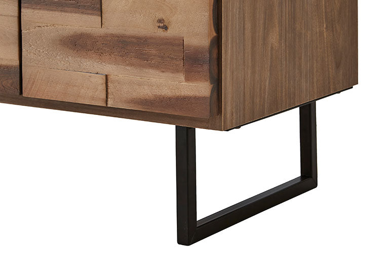 テレビ台 幅180cm アカシア無垢材 天然木 日本製 おしゃれ 北欧 フルオープンレール ガラス扉 コード穴付き アイアン テレビボード TV台 TVボード ローボード AV収納 ナチュラル グレージュ(代引不可)