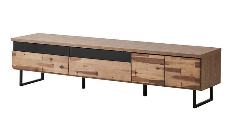 テレビ台 幅180cm アカシア無垢材 天然木 日本製 おしゃれ 北欧 フルオープンレール ガラス扉 コード穴付き アイアン テレビボード TV台 TVボード ローボード AV収納 ナチュラル グレージュ(代引不可)