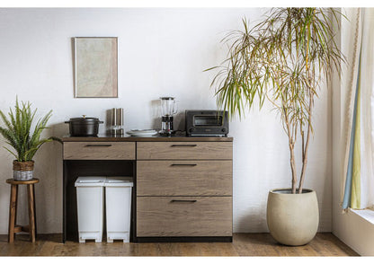 キッチンカウンター 日本製 幅140cm ゴミ箱 ダストボックス テーブル 引き出し おしゃれ ナチュラル 木目調 キッチン収納 キッチンカウンター カウンターワゴン 食器棚 キッチンボード(代引不可)