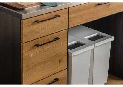 キッチンカウンター 日本製 幅180cm ゴミ箱 ダストボックス テーブル 引き出し おしゃれ ナチュラル 木目調 キッチン収納 キッチンカウンター カウンターワゴン 食器棚 キッチンボード(代引不可)