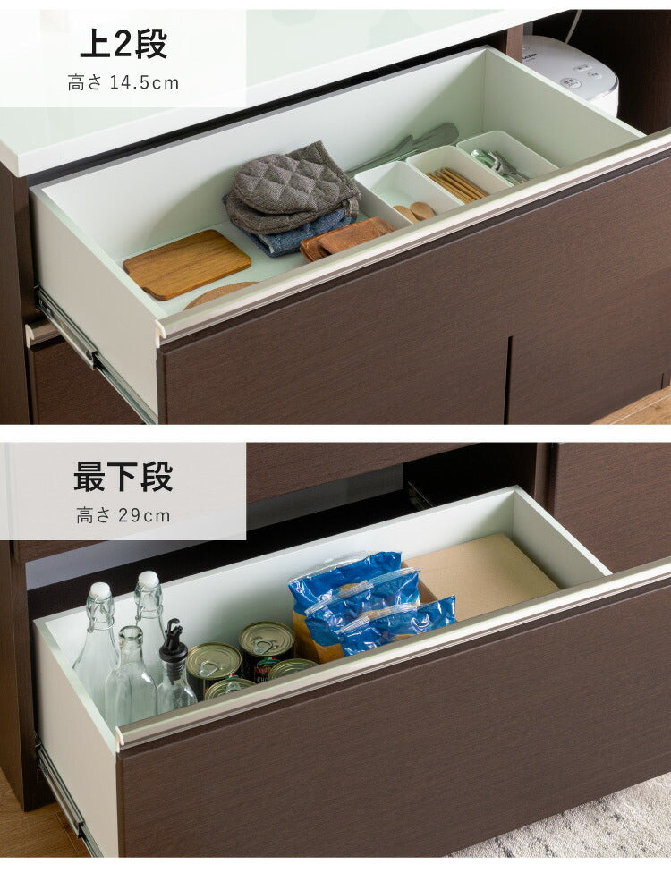 キッチンカウンター 120 間仕切り 背面化粧仕上げ 完成品 幅120cm 鏡面 モイス加工 コンセント付き キッチン 収納 シンプル ナチュラル 食器棚 テーブル レンジ台 レンジラック ブラウン ホワイト (代引不可)