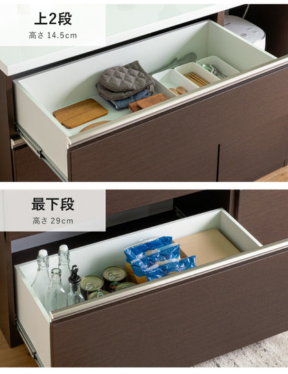 キッチンカウンター 120 間仕切り 背面化粧仕上げ 完成品 幅120cm 鏡面 モイス加工 コンセント付き キッチン 収納 シンプル ナチュラル 食器棚 テーブル レンジ台 レンジラック ブラウン ホワイト (代引不可)