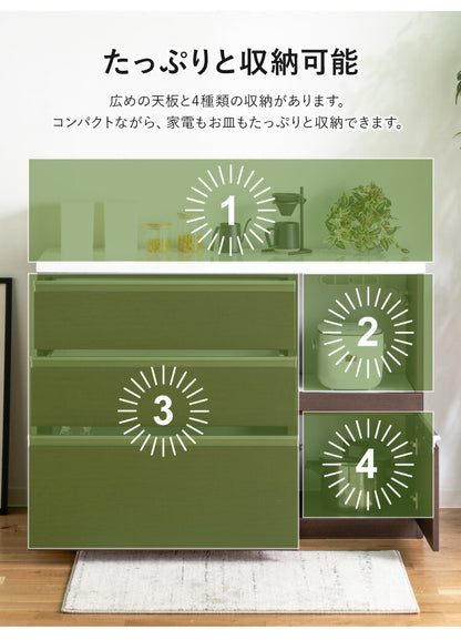 キッチンカウンター 120 間仕切り 背面化粧仕上げ 完成品 幅120cm 鏡面 モイス加工 コンセント付き キッチン 収納 シンプル ナチュラル 食器棚 テーブル レンジ台 レンジラック ブラウン ホワイト (代引不可)