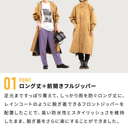 レインコート 自転車 男女兼用 レインポンチョ ロング丈+前開きフルジッパー メンズ レディース フリーサイズ リュック 通勤 通学 ポンチョ レインウェア 雨具 サイクルモードハイポンチョ 7441(代引不可)