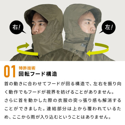 レインスーツ 回転フード 上下セット バイザー付き レインコート 男女兼用 メンズ レディース 特許取得 フードがまわる 自転車 通勤 通学 レインウェア 雨具 雨合羽 ローリングレインスーツ 7541(代引不可)