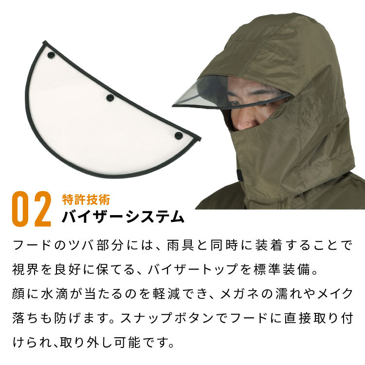 レインスーツ 回転フード 上下セット バイザー付き レインコート 男女兼用 メンズ レディース 特許取得 フードがまわる 自転車 通勤 通学 レインウェア 雨具 雨合羽 ローリングレインスーツ 7541(代引不可)