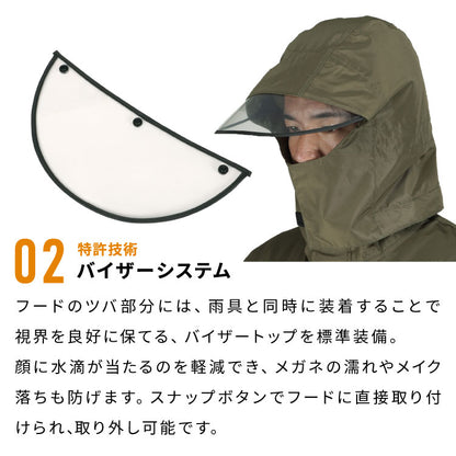 レインスーツ 回転フード 上下セット バイザー付き レインコート 男女兼用 メンズ レディース 特許取得 フードがまわる 自転車 通勤 通学 レインウェア 雨具 雨合羽 ローリングレインスーツ 7541(代引不可)