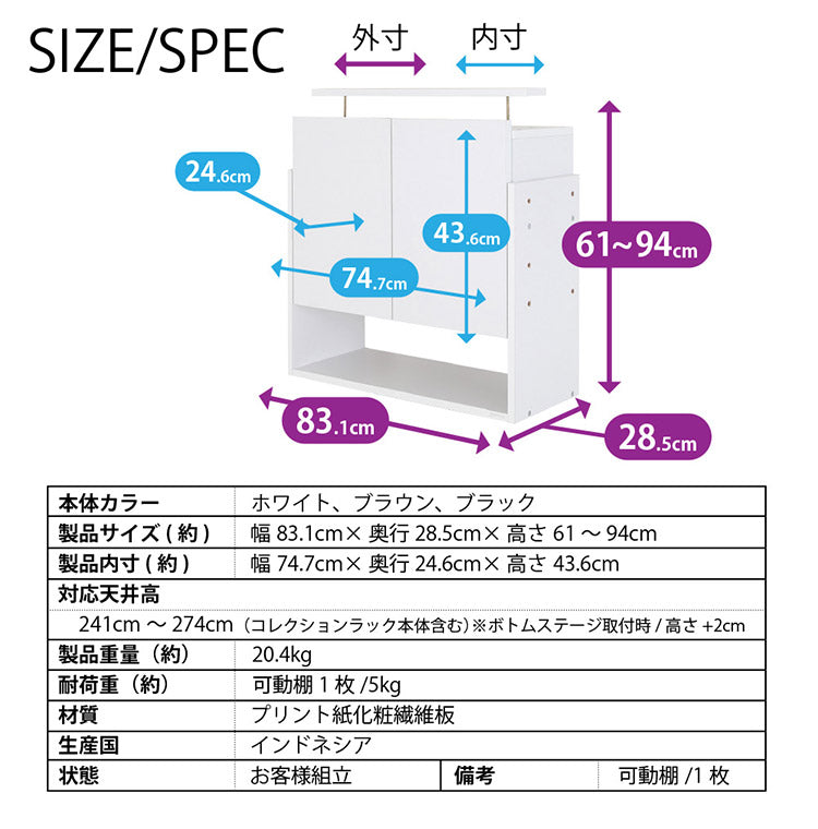 コレクションラック ユニール 上置きユニール専用オプション 対応本体 幅83cm奥行29cm 上置き ハイタイプ (対応天井高:241~274cm) SCR-8329UH(代引不可)