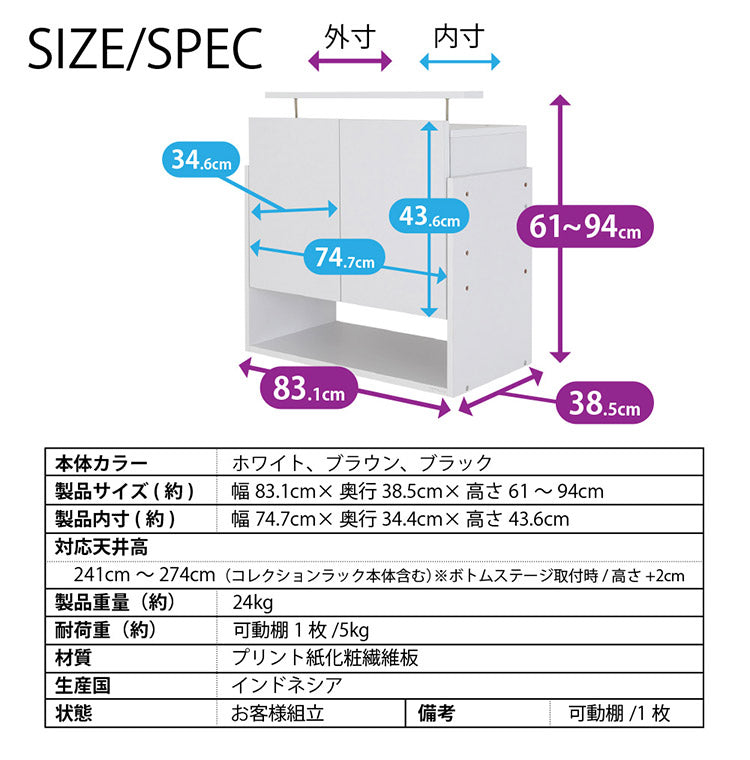 コレクションラック ユニール 上置きユニール専用オプション 対応本体 幅83cm奥行39cm 上置き ハイタイプ (対応天井高:241~274cm) SCR-8339UH(代引不可)