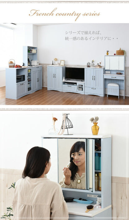 フレンチカントリー 三面鏡 ドレッサー コンセント付き 幅60 隠し収納庫付 椅子 付き メイク ドレッサー 収納 3面鏡 化粧台 姫(代引不可)