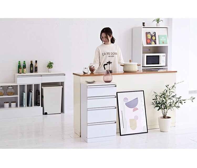 カウンター下収納 4段チェスト 幅40 鏡面仕上げ 白 ホワイト 引き出し 引出し 棚 ラック 収納 スリム コンパクト リビング収納 カウンター下 収納 北欧 おしゃれ(代引不可)