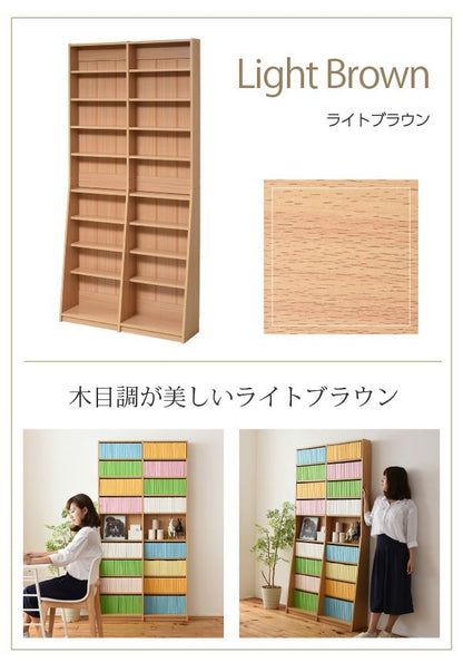 1cmピッチ 文庫本収納ラック 幅90 省スペース スリム 本棚 高さ 180 cm 木製 リビングシェルフ 棚板 かんたん調節 メモリ付き(代引不可)