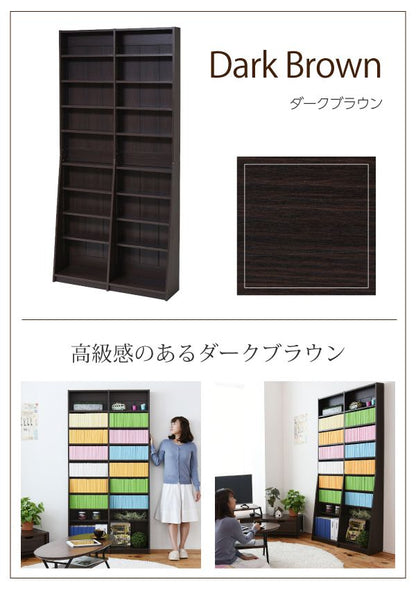 1cmピッチ 文庫本収納ラック 幅90 省スペース スリム 本棚 高さ 180 cm 木製 リビングシェルフ 棚板 かんたん調節 メモリ付き(代引不可)