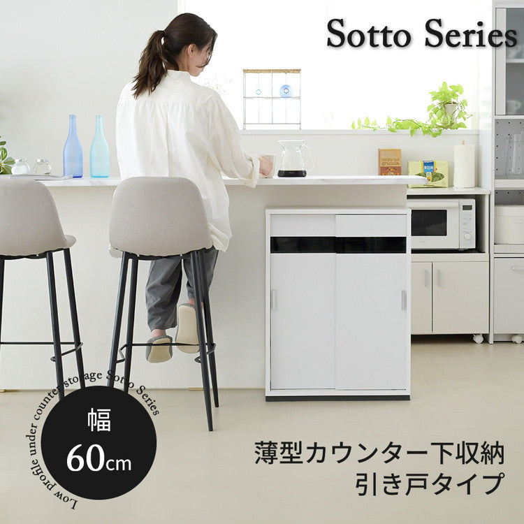 カウンター下収納 薄型 キャビネット 引き戸 カウンター下 キッチン 幅60 奥行22 高さ80cm 扉付き 食器棚 可動棚 スリム 隙間 ルーター コンセント ガラス(代引不可)