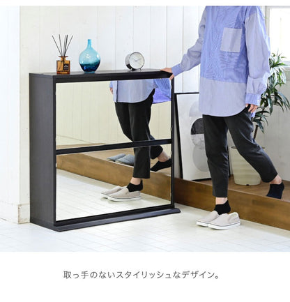 シューズラック ミラー付き フラップ式 薄型シューズラック 幅90 奥行33 省スペース スリム 玄関収納 靴箱 シューズボックス 下駄箱 ミラー 鏡付き 白 ホワイト 北欧 シンプル おしゃれ(代引不可)
